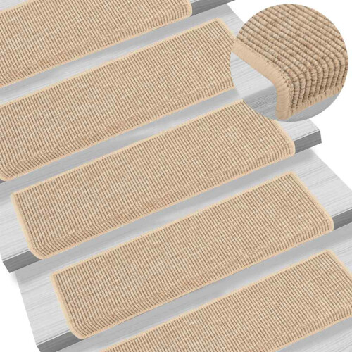 Berkfield Stair Mats 15 pcs 65x21x4 cm Light Beige Rectangular Edge