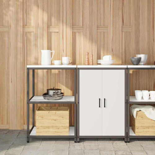 Berkfield Kitchen Storage Set with Shelf 2 pcs White Cold-rolled Steel
