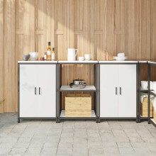 Berkfield Kitchen Storage Set with Shelf 3 pcs White Cold-rolled Steel