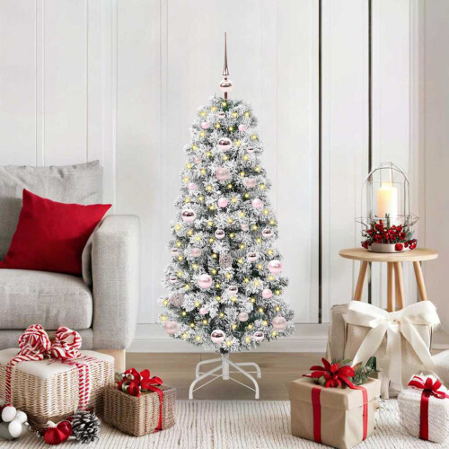 Berkfield Artificial Hinged Christmas Tree Green and White 120 cm