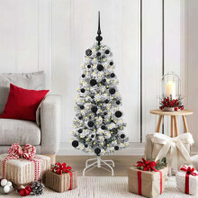 Berkfield Artificial Hinged Christmas Tree Green and White 120 cm
