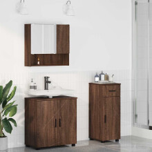 Berkfield Bathroom Furniture Set 3 pcs Brown Oak Engineered wood & Metal