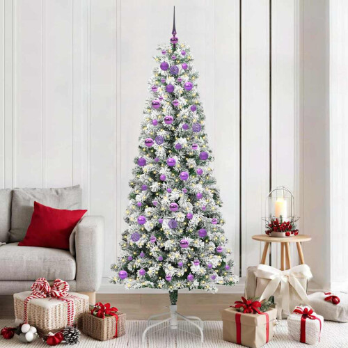 Berkfield Artificial Hinged Christmas Tree Green and White 210 cm