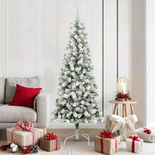 Berkfield Artificial Hinged Christmas Tree Green and White 180 cm