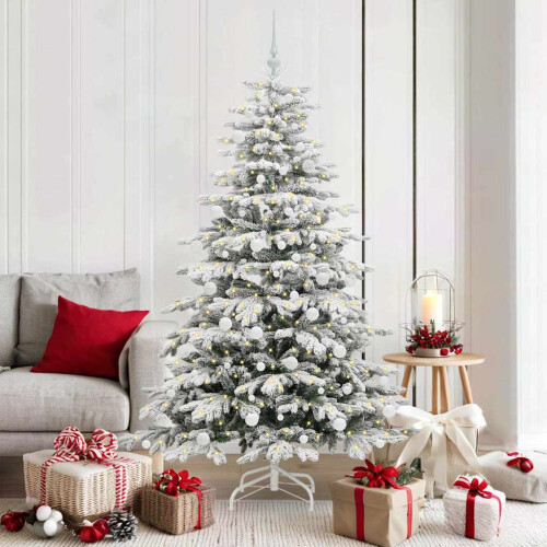 Berkfield Artificial Hinged Christmas Tree White 180 cm PE and PVC