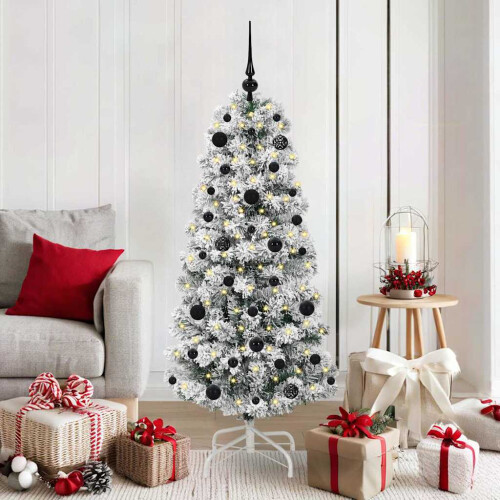 Berkfield Artificial Hinged Christmas Tree Green and White 150 cm