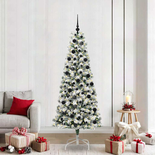 Berkfield Artificial Hinged Christmas Tree Green and White 210 cm