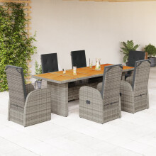 Berkfield 7 Piece Garden Dining Set with Cushions Grey Poly Rattan