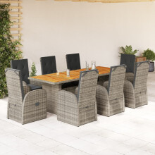 Berkfield 9 Piece Garden Dining Set with Cushions Grey Poly Rattan