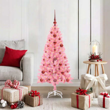 Berkfield Christmas Tree with 150 LEDs with Stand Pink 120 cm PVC