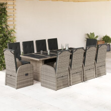 Berkfield 11 Piece Garden Dining Set with Cushions Grey Poly Rattan