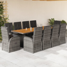 Berkfield 11 Piece Garden Dining Set with Cushions Grey Poly Rattan