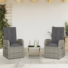 Berkfield 3 Piece Garden Dining Set with Cushions Grey Poly Rattan
