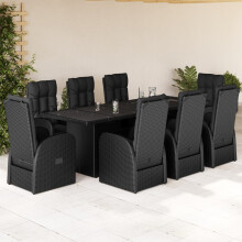 Berkfield 9 Piece Garden Dining Set with Cushions Black Poly Rattan