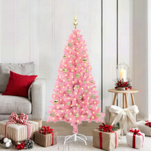 Berkfield Christmas Tree with 150 LEDs with Stand Pink 150 cm PVC