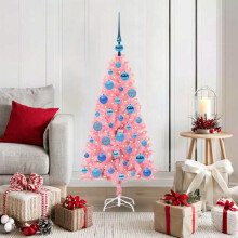 Berkfield Christmas Tree with 150 LEDs with Stand Pink 120 cm PVC