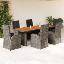 Berkfield 7 Piece Garden Dining Set with Cushions Grey Poly Rattan