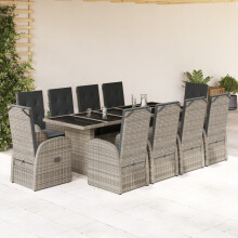 Berkfield 11 Piece Garden Dining Set with Cushions Grey Poly Rattan
