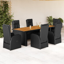 Berkfield 7 Piece Garden Dining Set with Cushions Black Poly Rattan