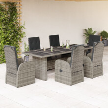 Berkfield 7 Piece Garden Dining Set with Cushions Grey Poly Rattan