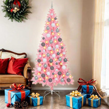 Berkfield Christmas Tree with 300 LEDs with Stand Pink 180 cm PVC