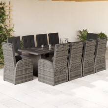Berkfield 11 Piece Garden Dining Set with Cushions Grey Poly Rattan