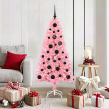 Berkfield Christmas Tree with 150 LEDs with Stand Pink 150 cm PVC