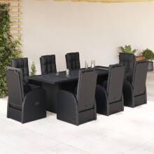 Berkfield 9 Piece Garden Dining Set with Cushions Black Poly Rattan