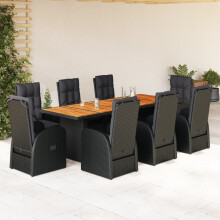 Berkfield 9 Piece Garden Dining Set with Cushions Black Poly Rattan