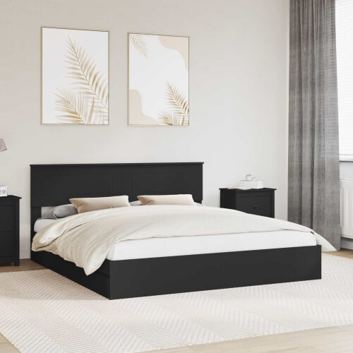 Berkfield Storage Bed with Headboard Black 200 x 200 cm Engineered Wood