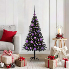 Berkfield Christmas Tree with 150 LEDs with Stand Black 120 cm PVC