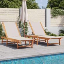Berkfield Sun Loungers 2 pcs with Table Grey Solid Wood Acacia and Textilene