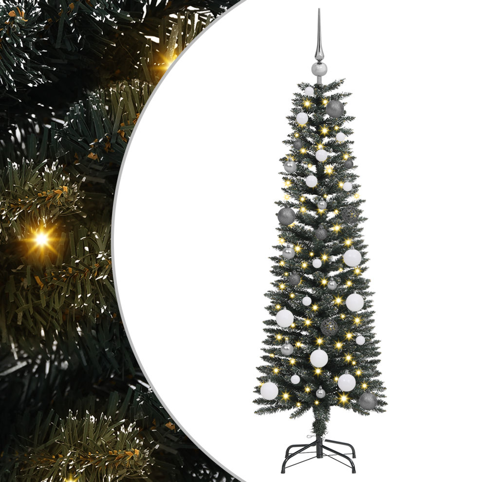 Vidaxl (150 Cm) Artificial Slim Christmas Tree With Stand Xmas Tree Decor Green Pvc