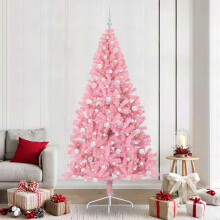 Berkfield Artificial Pre-lit Christmas Tree with 300 LEDs Pink 240 cm PVC