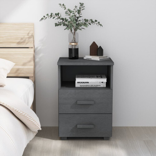Berkfield Bedside Cabinet HAMAR Dark Grey 40x35x62 cm Solid Wood Pine