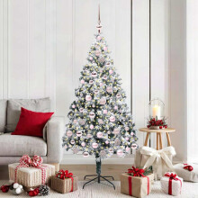 Berkfield Artificial Christmas Tree with 300 LEDs with Stand White 180 cm