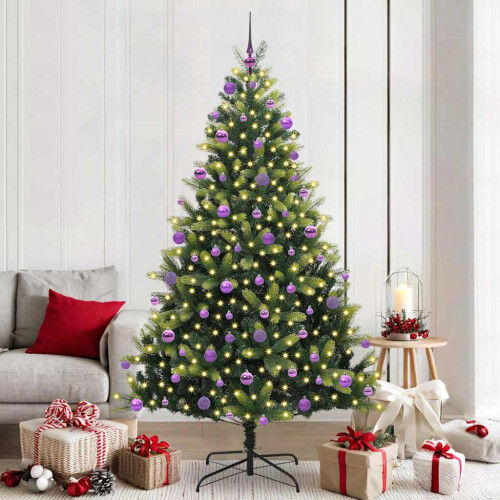 Berkfield Artificial Hinged Christmas Tree 300 LEDs Green 210 cm