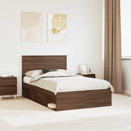 Berkfield Bed Frame with Headboard Brown Oak 120 x 190 cm Solid Pine Wood