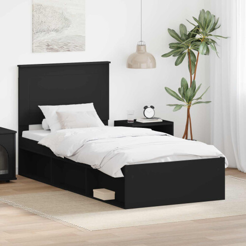 Berkfield Bed Frame with Headboard Black 90 x 190 cm Solid Pine Wood