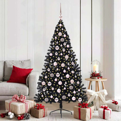 Berkfield Artificial Pre-lit Christmas Tree Black 180 cm PVC