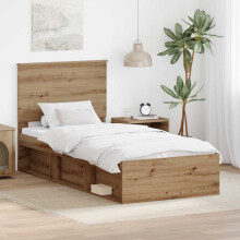 vidaXL Bed Frame Artisian Oak 75 x 190 cm Solid Pine Wood