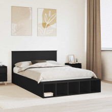 Berkfield Bed Frame with Shelf Manual Black 150 x 200 cm Engineered Wood