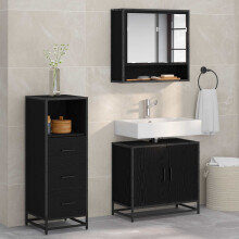 Berkfield Bathroom Furniture Set 3 pcs Black Oak Engineered Wood