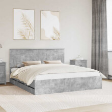 Berkfield Bed Frame with Drawer Concrete Grey 180 x 200 cm Engineer Wood