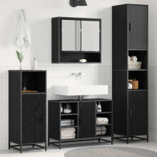 Berkfield Bathroom Furniture Set 4 pcs Black Oak Engineered Wood