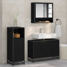 Berkfield Bathroom Furniture Set 3 pcs Black Oak Engineered Wood