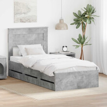 Berkfield Bed Frame with Drawer Concrete Grey 75 x 190 cm Engineer Wood