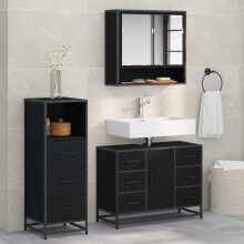 Berkfield Bathroom Furniture Set 3 pcs Black Oak Engineered Wood