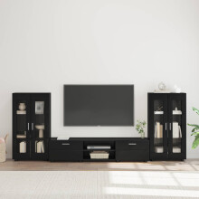 Berkfield TV Cabinet Set with Drawer FLORIN 3 pcs Black Engineered Wood