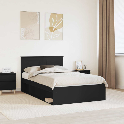 Berkfield Bed Frame with Headboard Black 135 x 190 cm Engineered wood